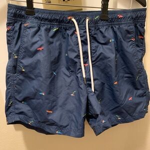 Pull&Bear Navy Swim Trunks with Colorful Accents